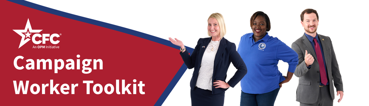 CFC logo with Campaign Worker Toolkit with Federal employees pointing and smiling